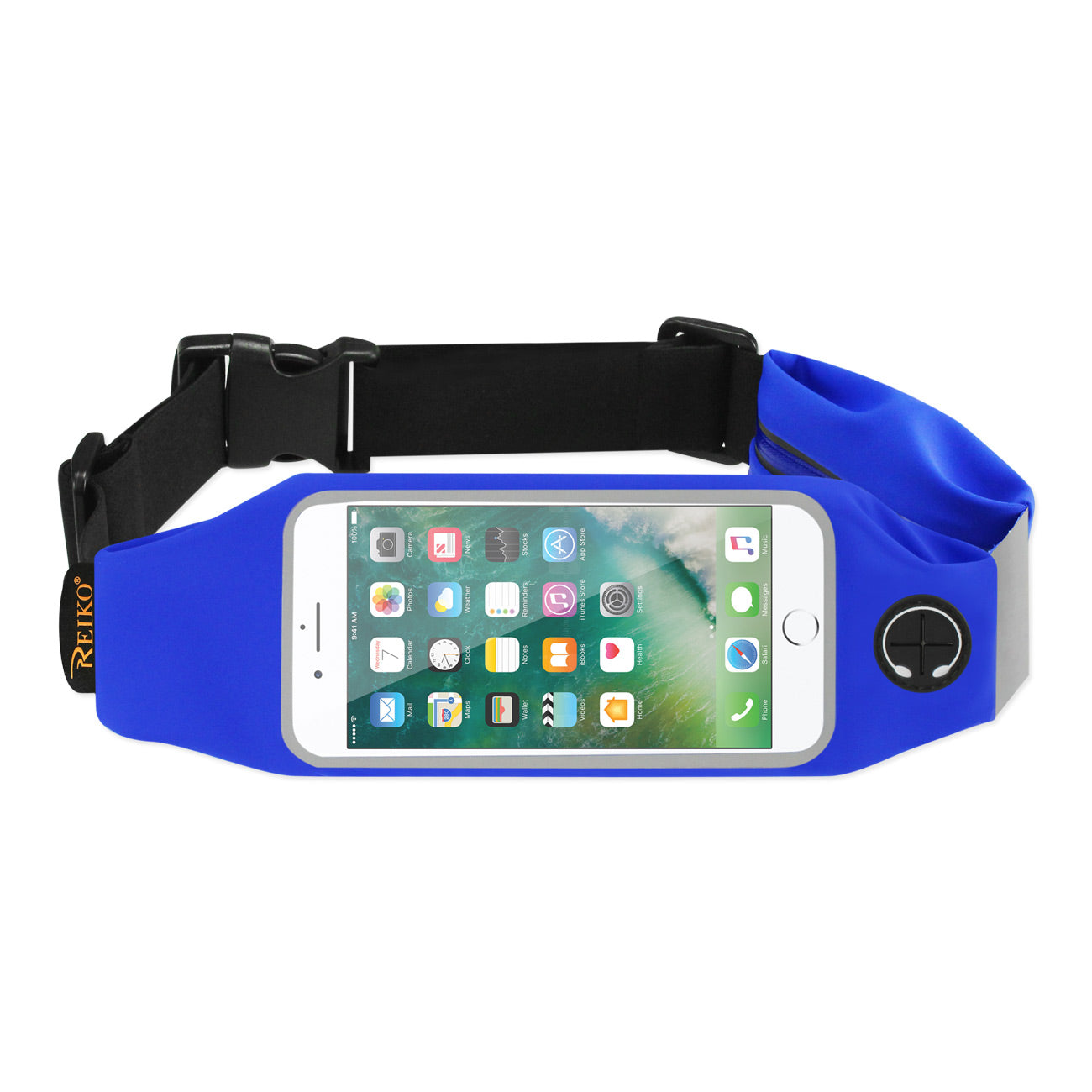 REIKO RUNNING SPORT BELT FOR 5.5 INCHES DEVICE WITH TWO POCKETS IN BLUE (5.5x5.5 INCHES)(SWB03-UNI55BL)